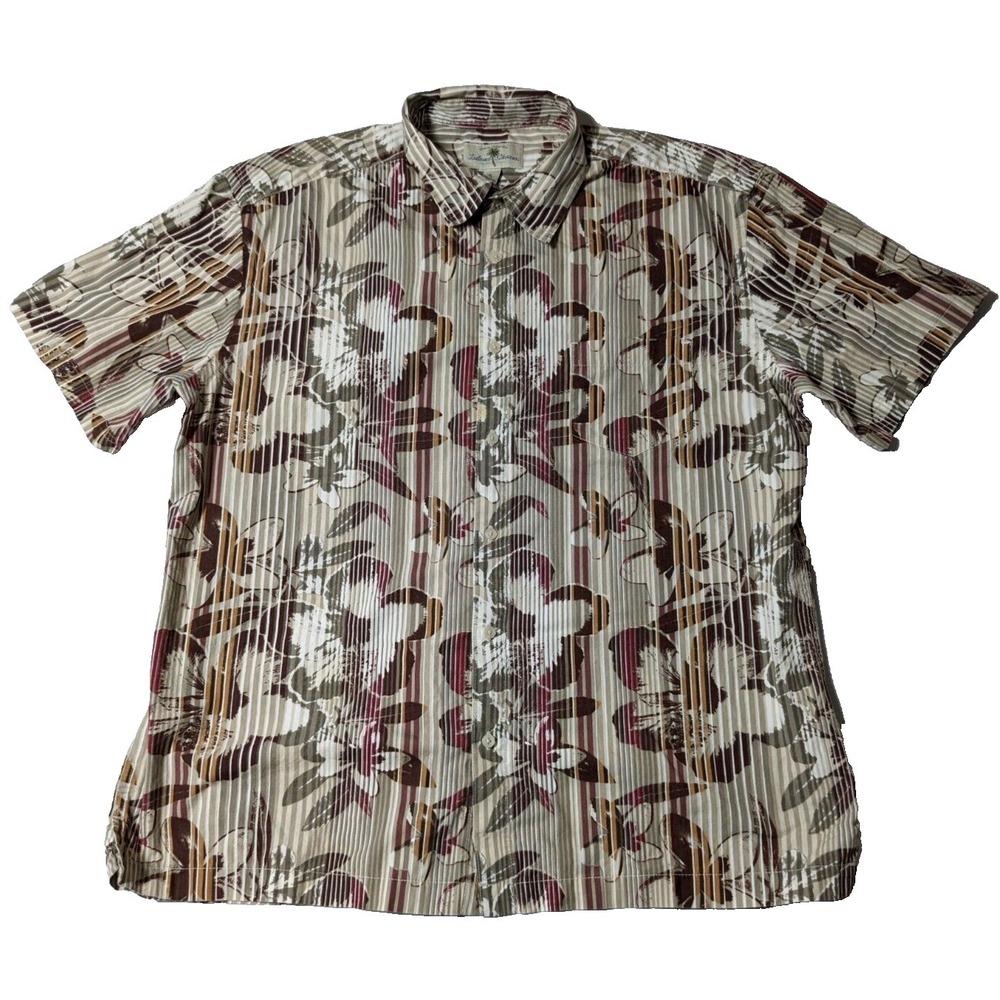 ISLAND SHORES Men Size XL Burgundy FLORAL 100% Cotton Button-Up Hawaiian Shirt